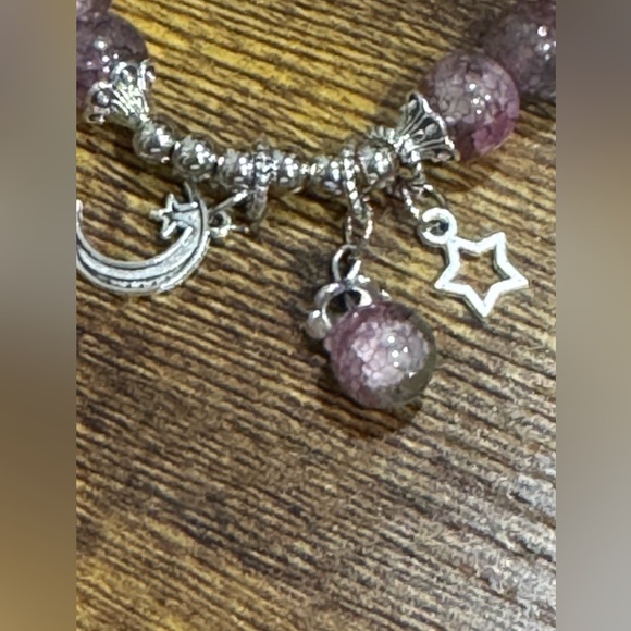 Silver and Purple Beaded Charm Bracelet - Picture 2 of 3